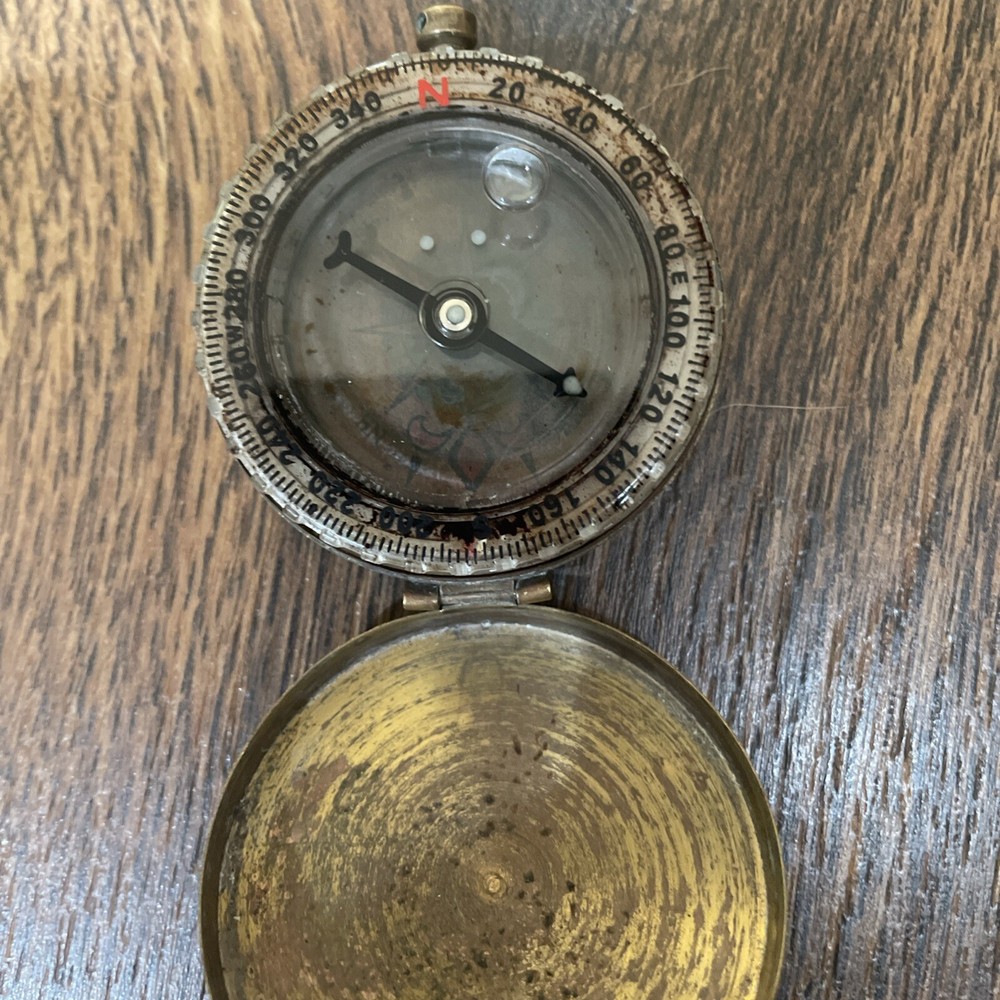 Vintage Brass Pocket Compass With Water
