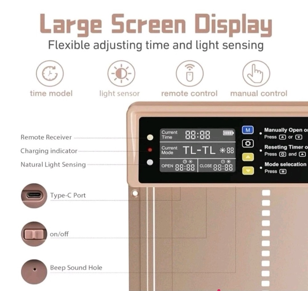 IBKINXX Automatic Chicken Coop Door Solar Powered with Timer & Light Sensor L...
