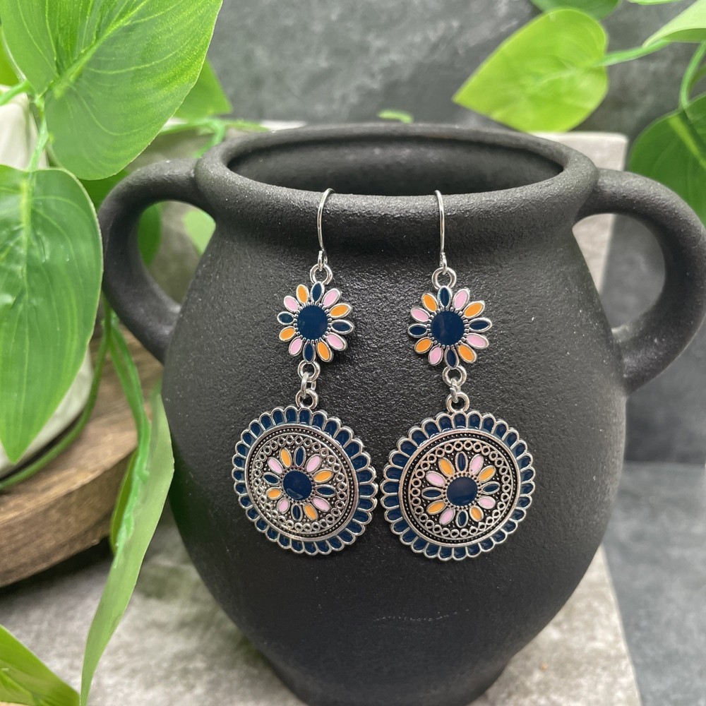 2.5” Silver-tone Boho Retro Earring Set Drop Dangle New Free Ship B6391