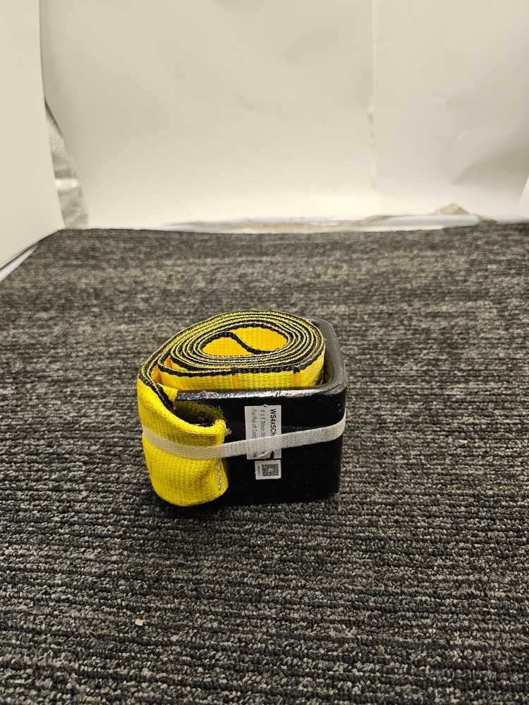 WS4X5CH 4" x 5' Roll Off Container Yellow Winch Strap w/ Large Flat Hook