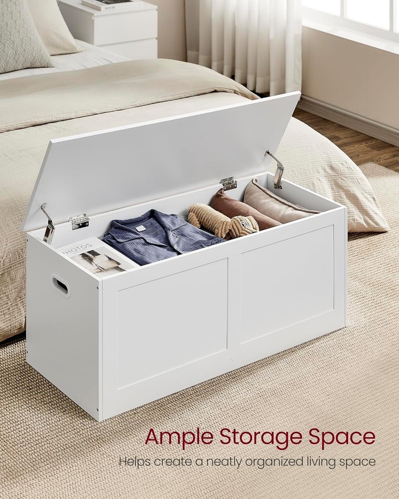 Versatile Storage Bench with Safety Hinges - Perfect for Entryway, Cloud White