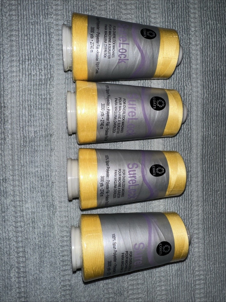 Coats Surelock 4 Spools 7330 Yellow Polyester Thread,3000 Yds