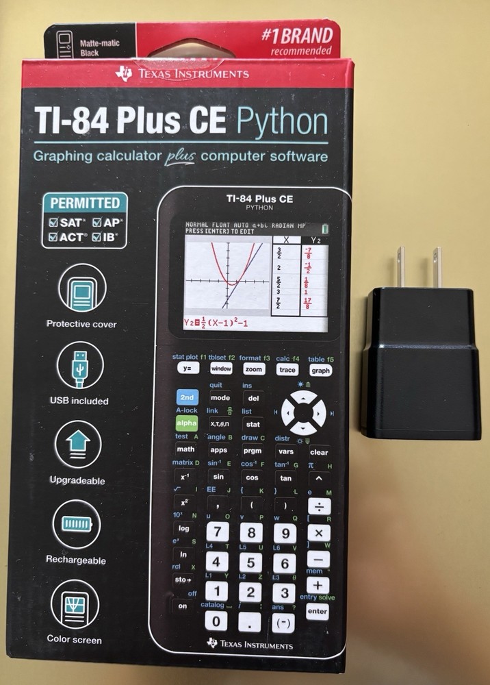 Texas Instruments TI-84 Plus CE Python Graphing Calculator Black w/ Adapter