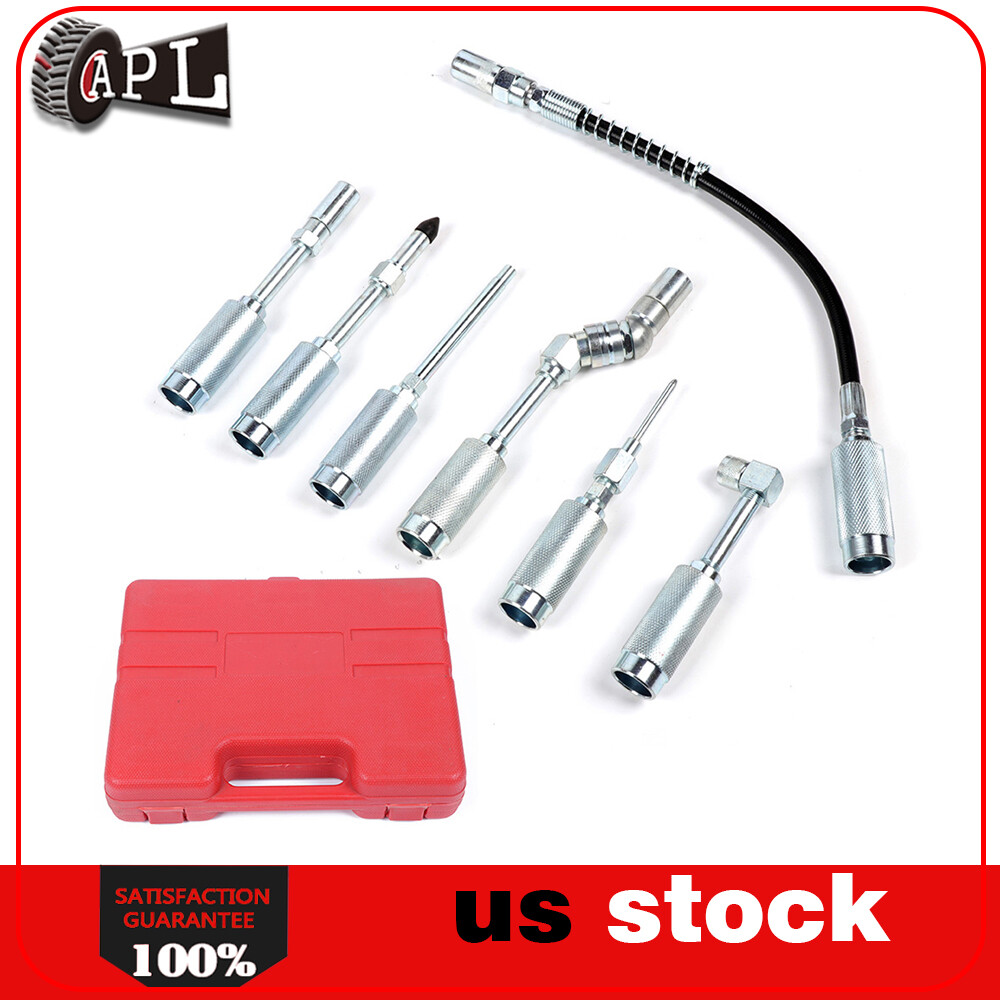 7pc Grease Gun Adapter Set Lubing Hose Fitting Zerk Tip Assortment US Ship