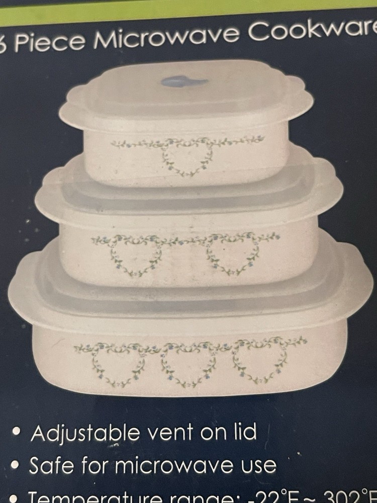 💙NEW 6-pc Corelle Coordinates Microwave COOKWARE Set w/Adjustable STEAMER LIDS