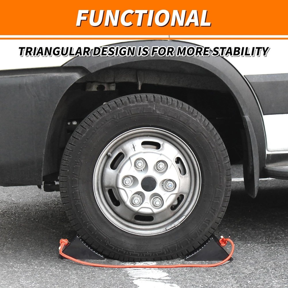 OULEME Heavy Duty Rubber Wheel Chocks with Eyebolt for RV, Truck, ATV (4-Pack)