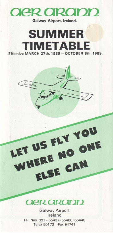 Aer Arann timetable 1989/03/27
