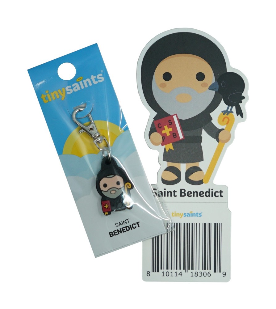 Tiny Saints St. Benedict Charm & Vinyl Sticker NEW