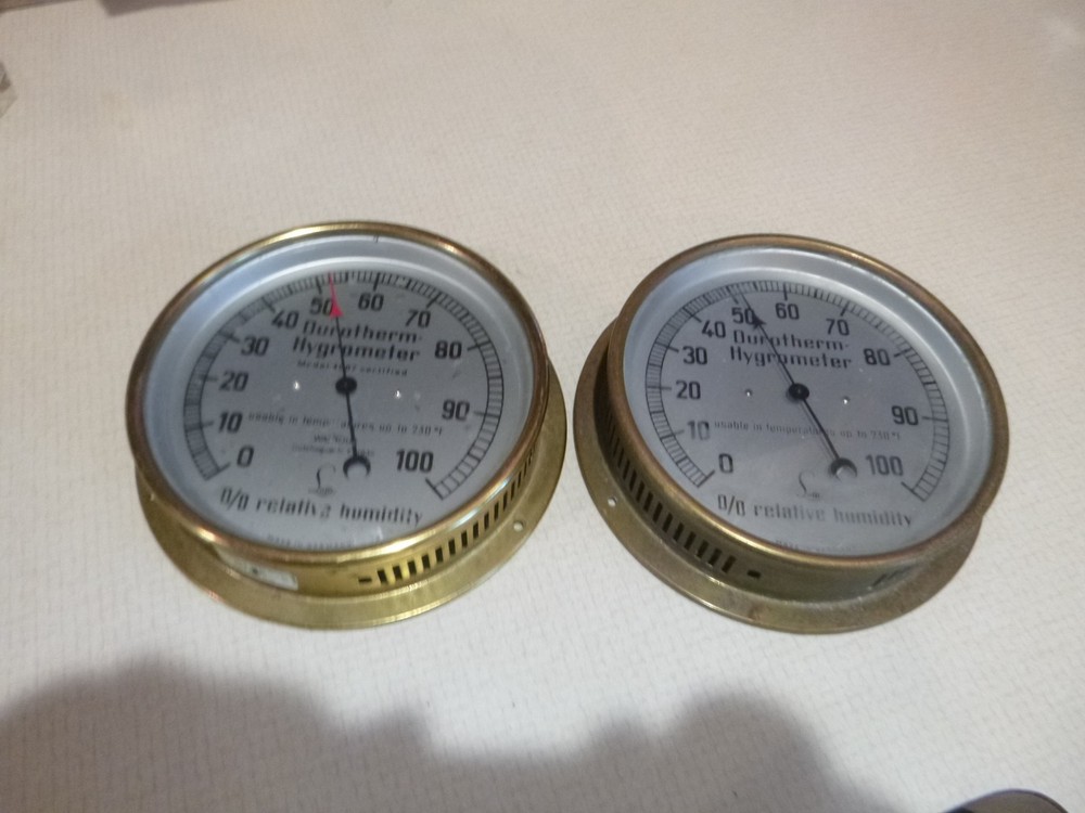 TWO VINTAGE BRASS HYGROMETER GAUGES