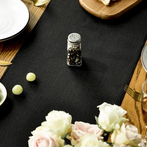 Tassel Table Runner, Halloween Linen Blend 13" x 72", Table Runner Black