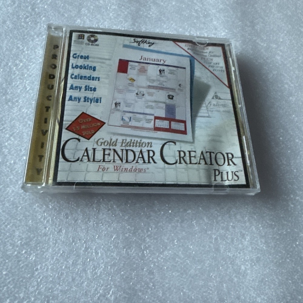 Microsoft Windows Gold Edition Calendar Creator Plus CD ROM Vintage 1995 Used