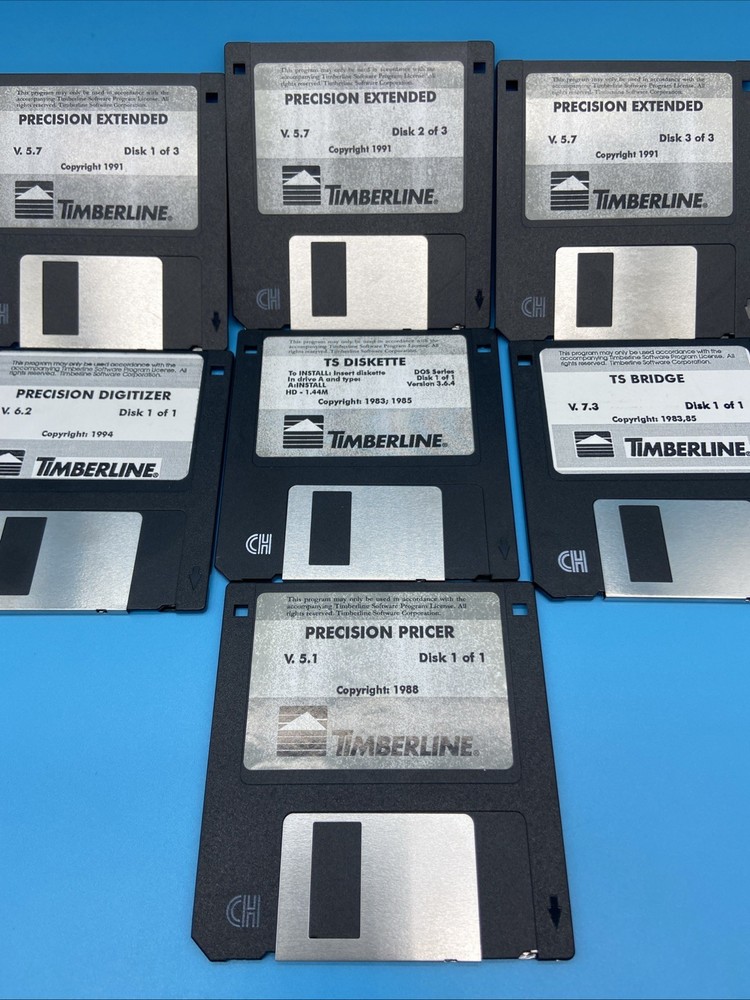 7 Vintage Timberline Software Floppy Disks Precision Extended Digitizer Untested