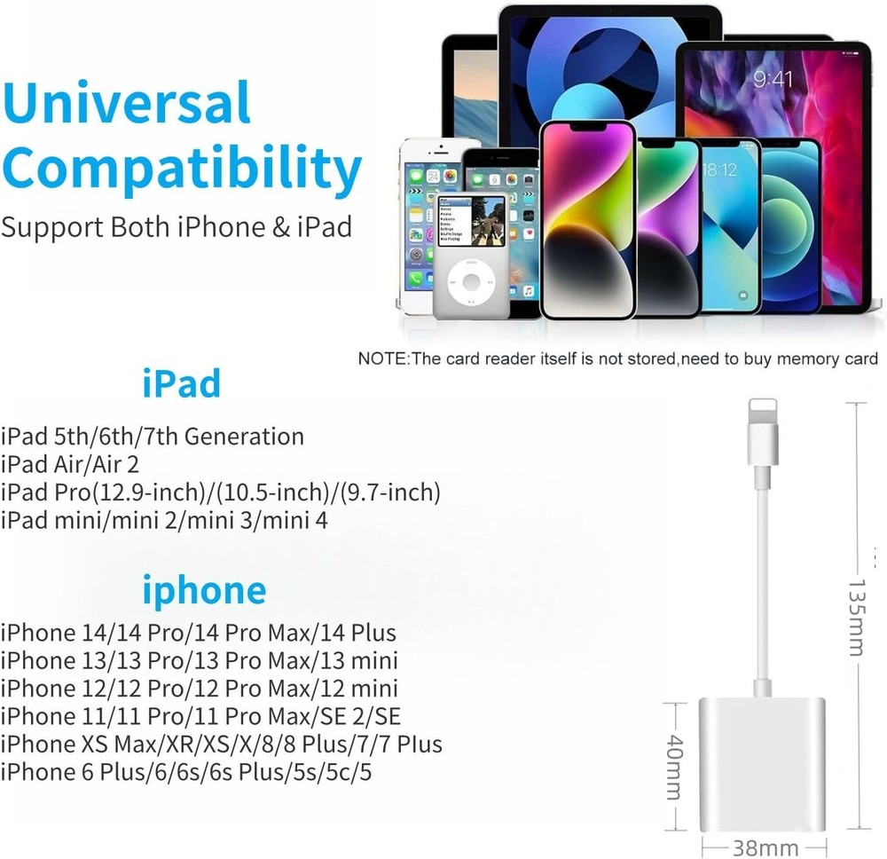 Universal iPhone & iPad SD Card Reader - Fast Two-Way Transfer and Easy Setup