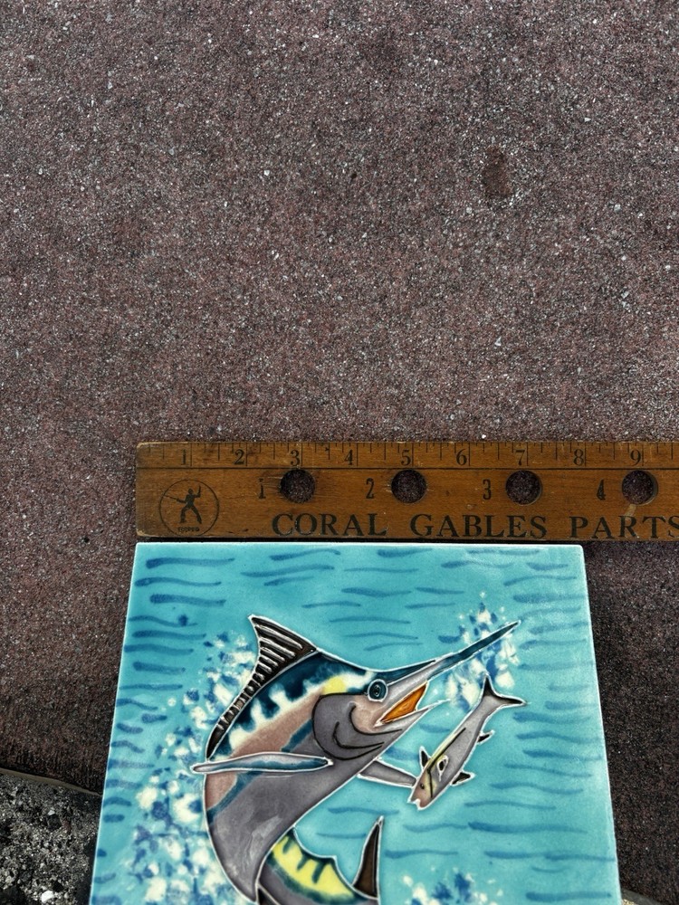 Marlin Hunting Fish Blue 8” Ceramic Tile with Backing & Stand