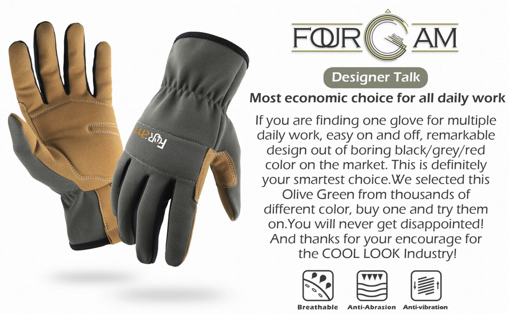 Olive Green Work Gloves Touch Screen Dexterity Polyester Light Duty 002