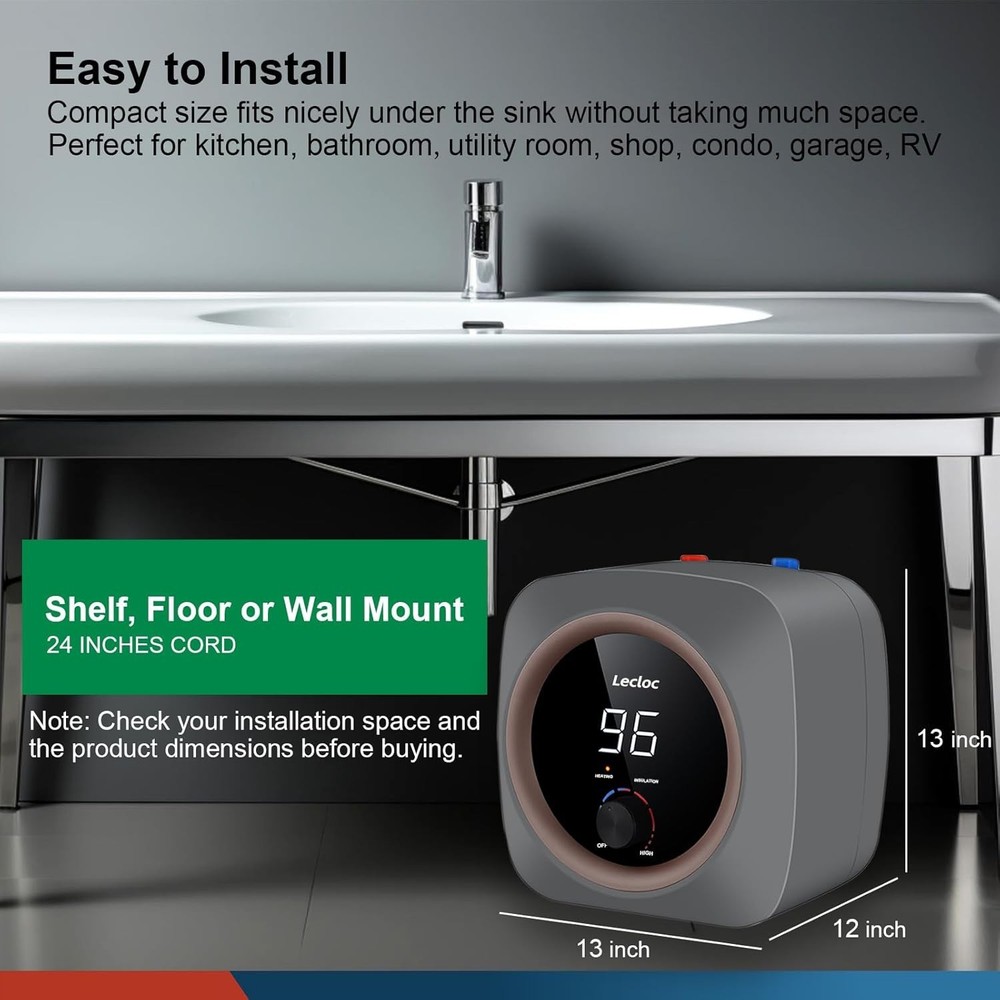 2.5 Gallon Under Sink Water Heater 120V Led Mini Tank Stainless Steel