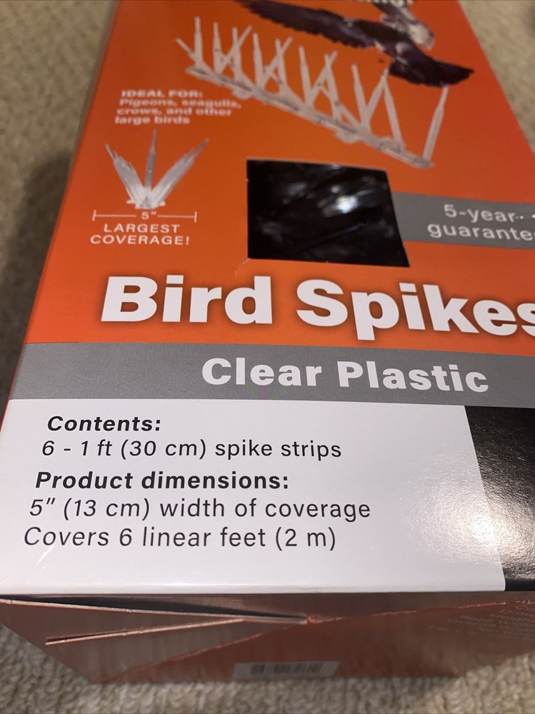 Bird-B-Gone Bird Spikes Clear Plastic 6- 1’ Spike Strips, 5” Width