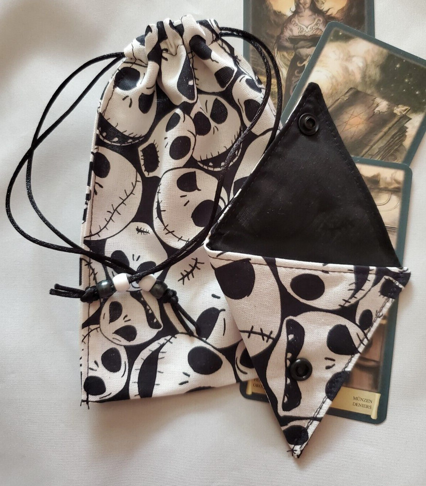 Tarot/Oracle Card Drawstring Bag Handmade Jack Skellington PLUS Crystal Pouch