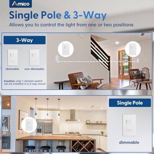 Pack Dimmer Light Switch, Single-Pole or 3-Way Slide Dimmer Standard 6 White
