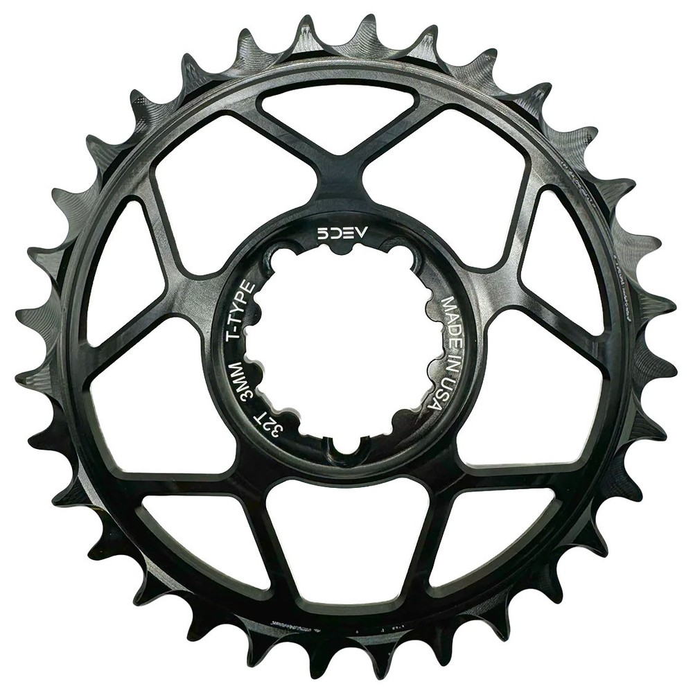 5Dev T-Type 3-Bolt Chainring, 3mm Offset, 30T, Black