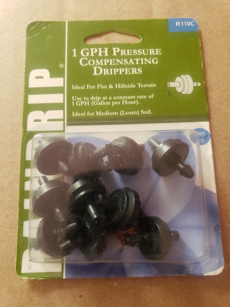Raindrip Pressure Compensating Dripper 1 Gph Black R110C 10/ card