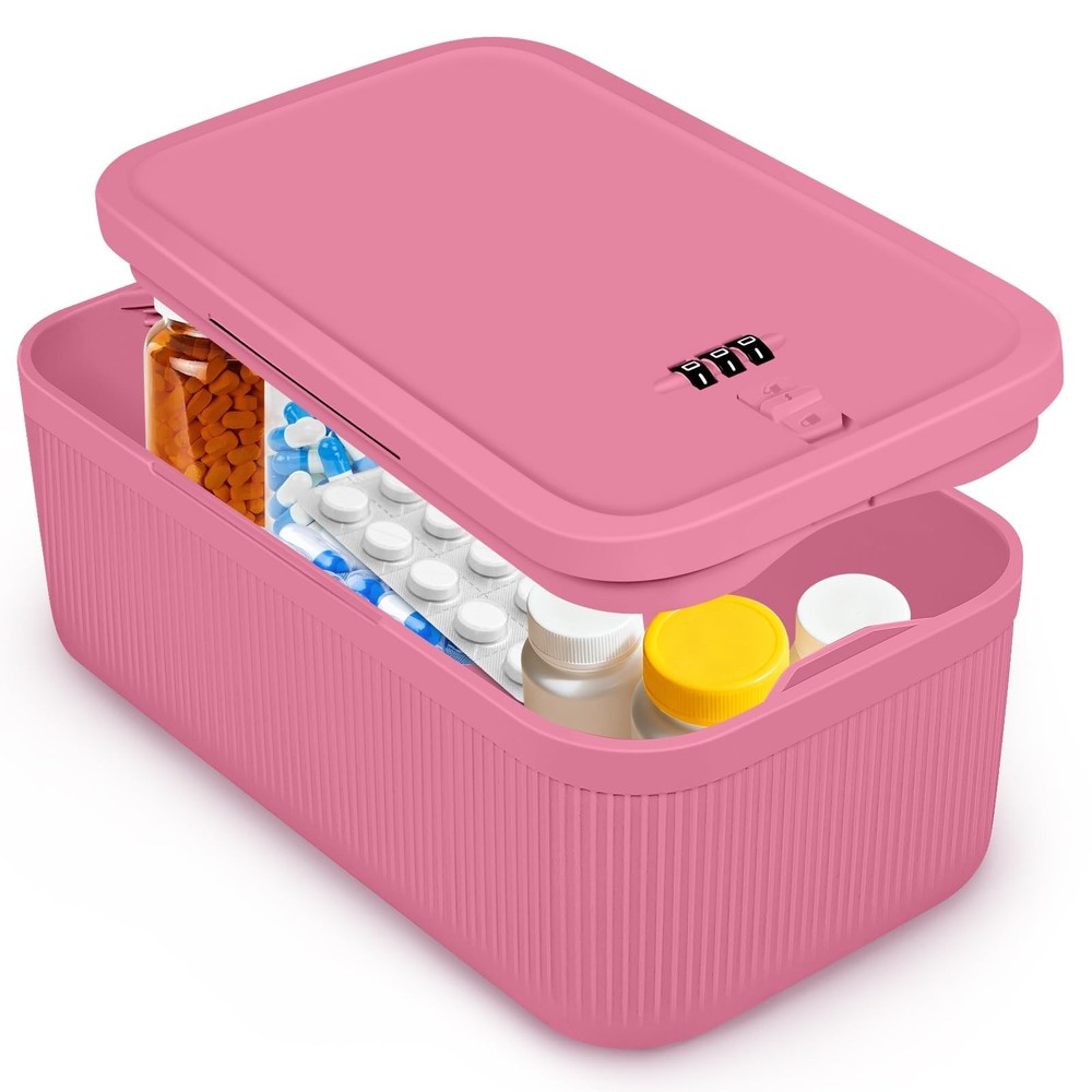 Small Lock Box,Lockable Storage Box with Combination Code 9.25 inches, Pink