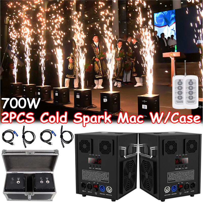 2Pcs Cold Spark Machine 700W DMX Stage Firework DJ Party Effect Machine w/ Case
