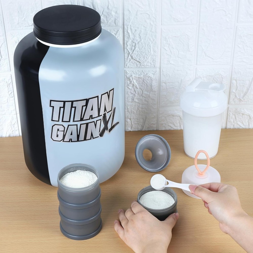 2 Pcs Protein Powder Container to Go with Funnels Stand, 4 Compartments Stackabl