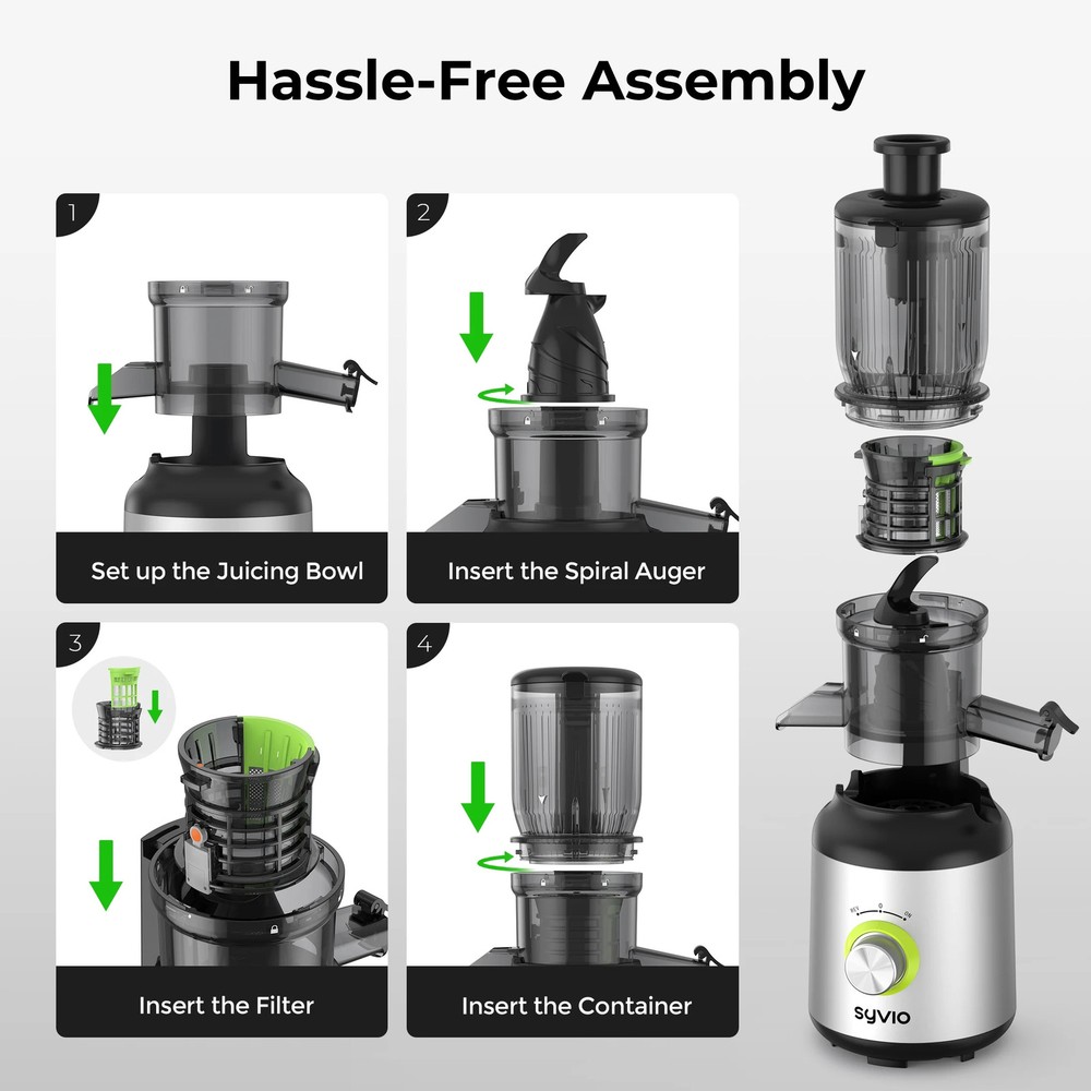 Syvio Slow Masticating Juicer with 4.3" Feed Chute