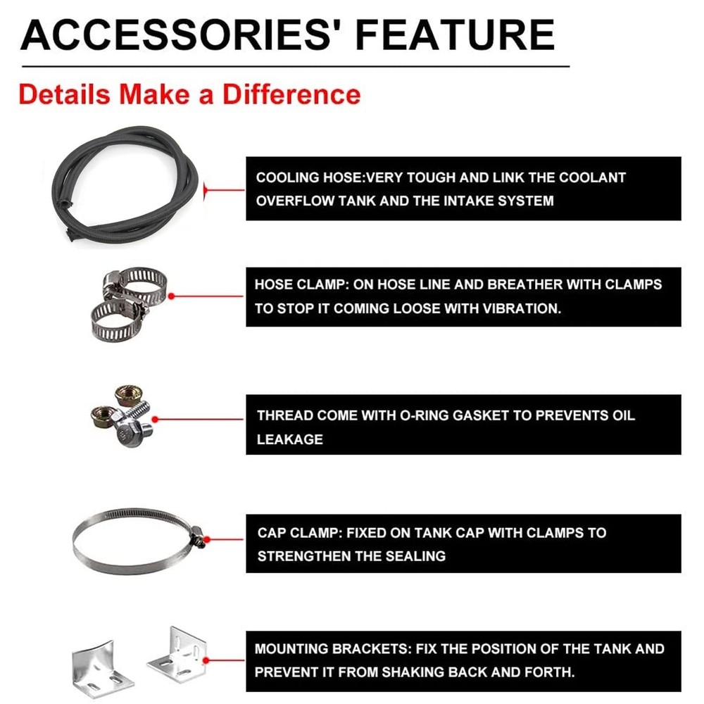 RYANSTAR Universal Car Radiator Coolant Tank 800ml Upgrade Black, black