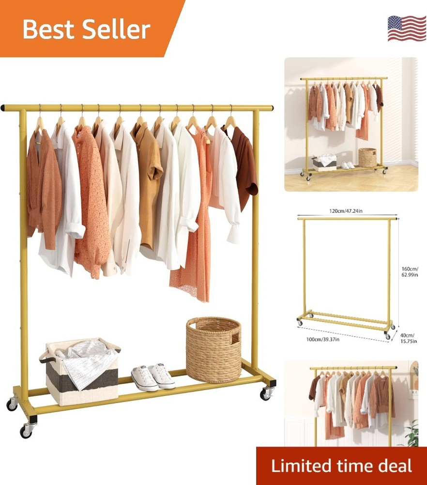 Gold Adjustable Rolling Clothing Rack - Space-Saving Organizer for Home & Retail