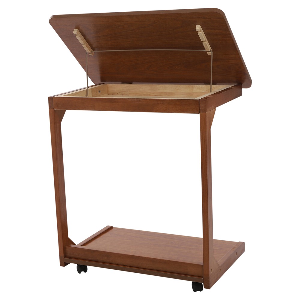 C-Shaped End Table with 4 Wheels, Adjustable Height, Modern Design