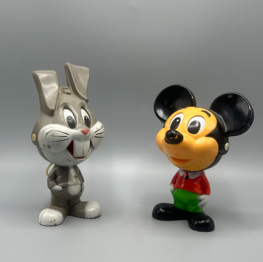 Vintage 1976 Mattel Mickey Mouse & Bugs Bunny Pull String Talking Toy Working