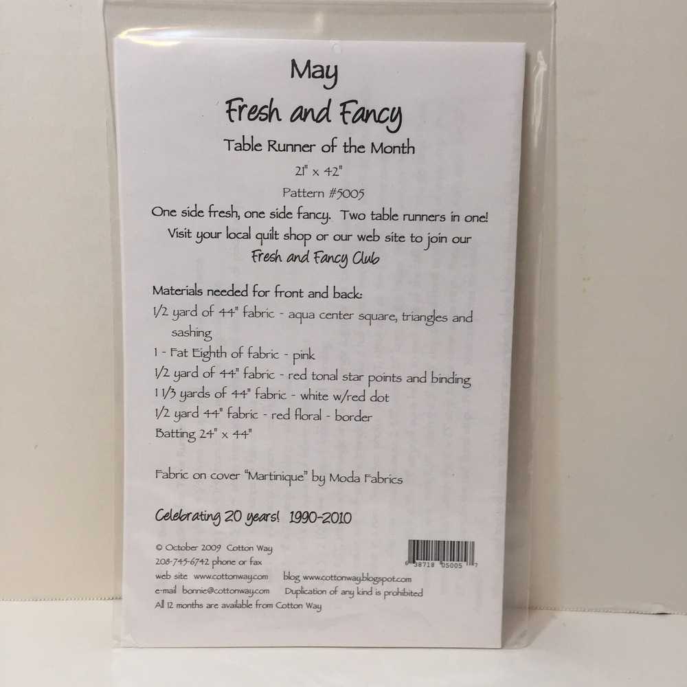 May Table Runner Quilt Pattern Cotton Way 21" x 42"