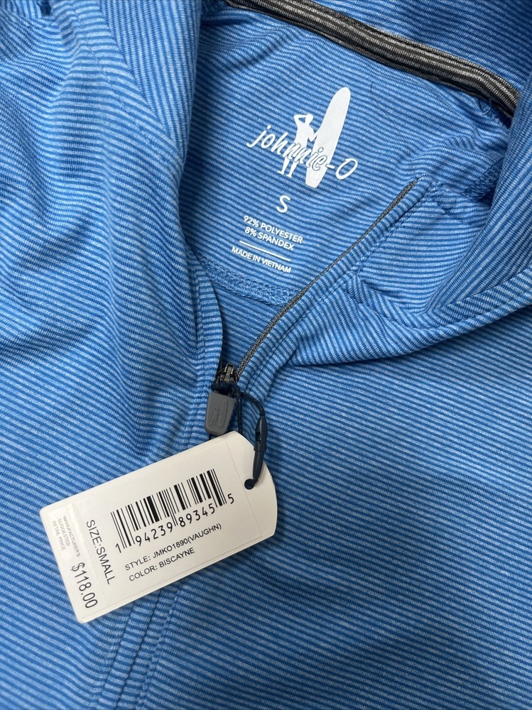 johnnie-O Vaughn Blue Stripe (BISCAYNE) Performance 1/4 Zip Pullover. Small