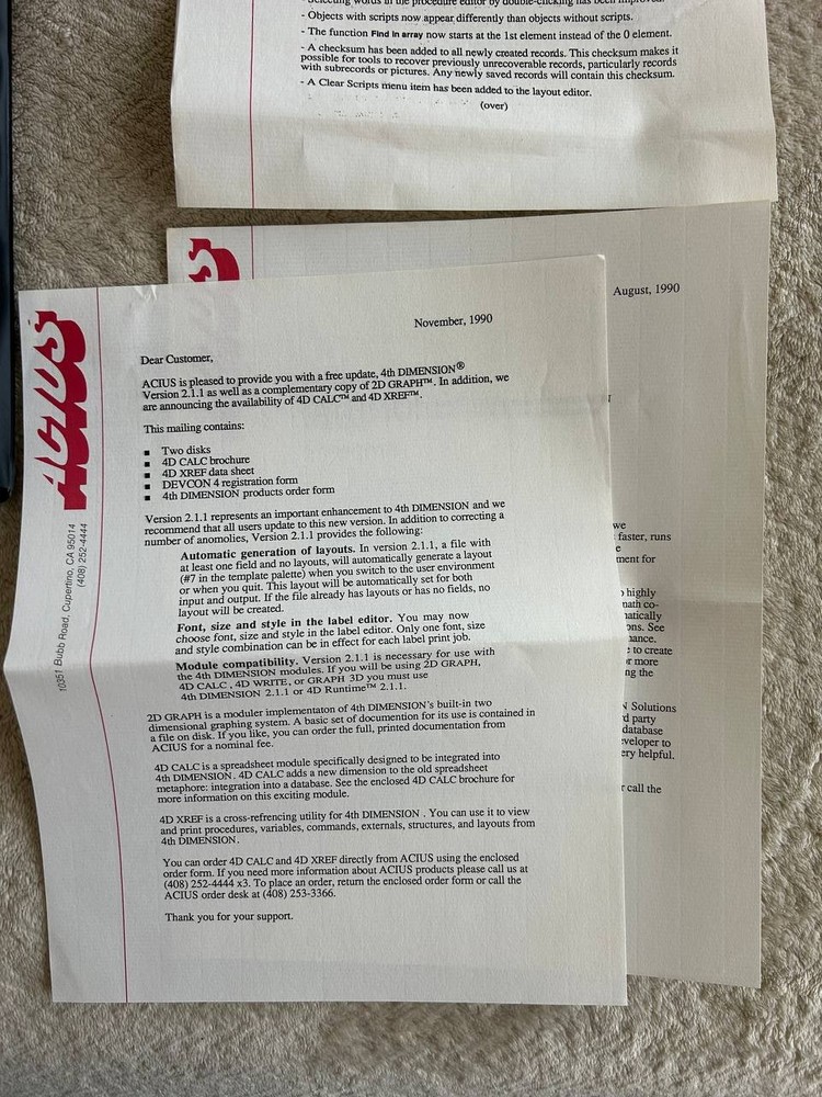 4th Dimension Apple Macintosh software. ACIUS Relational Database For Macintosh