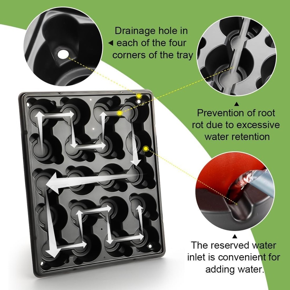 Durable 3" Plastic Plant Pots 100 Pcs + 5 Seed Starter Trays