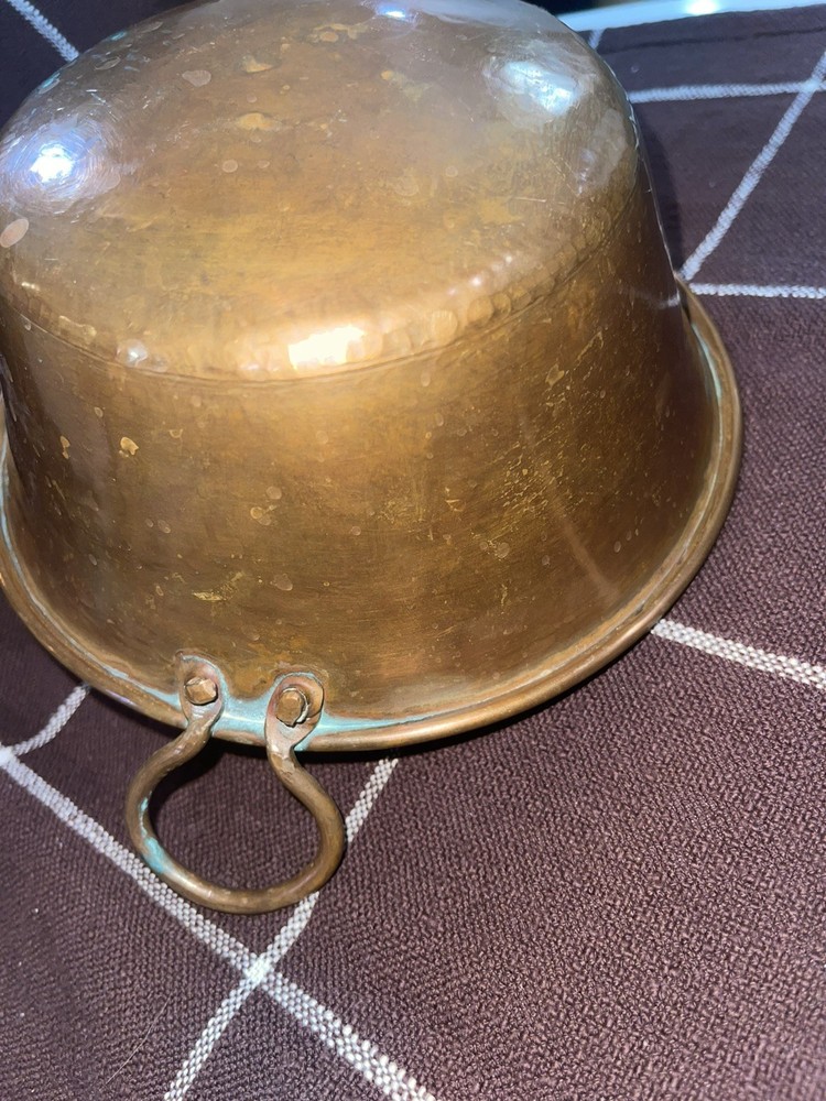 Primitive Hammered Copper Pot w Double Handles Rounded Bottom Rustic Farmhouse
