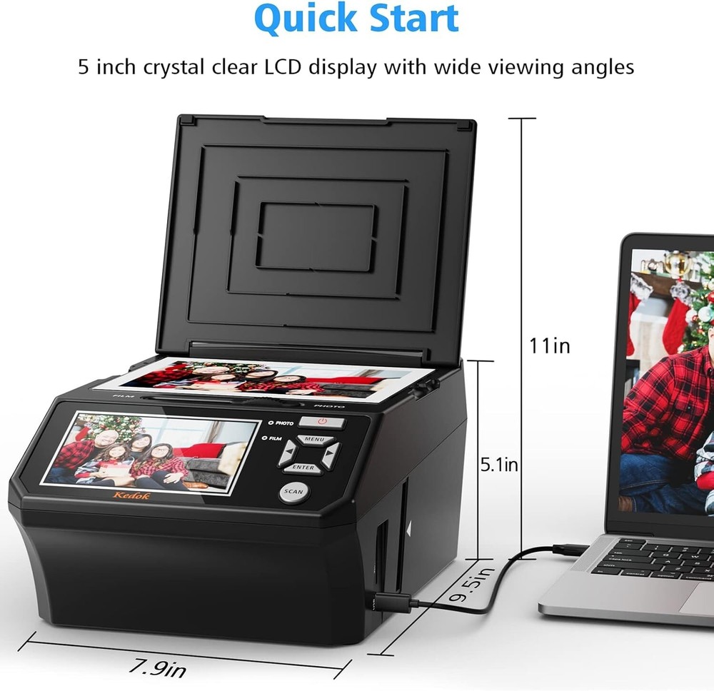 Compact 22MP Photo & Negative Scanner - 5" Screen for Easy Memory Digitization