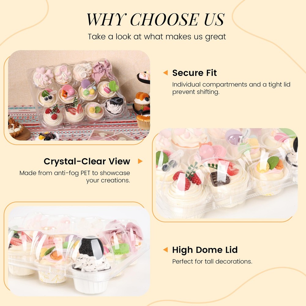 12 Pack Dozen Cupcake Containers with 144 Liners Stackable Carrier 12 Count