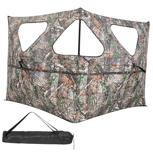 2 Panel Stakeout Hunting Blind, See Through Ground Blind with 3 Shoot 2-Panel
