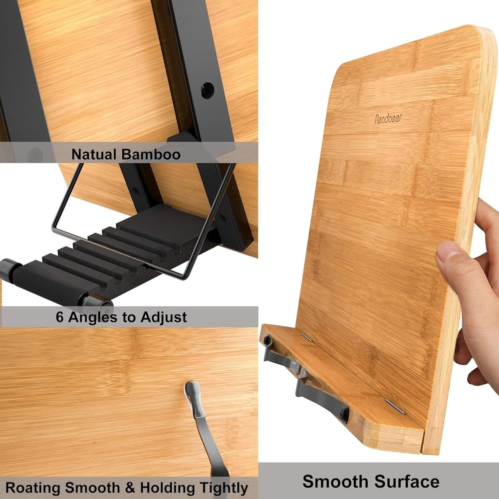 Bamboo Book Stand - Large Adjustable Foldable Desktop Document Holder in Style