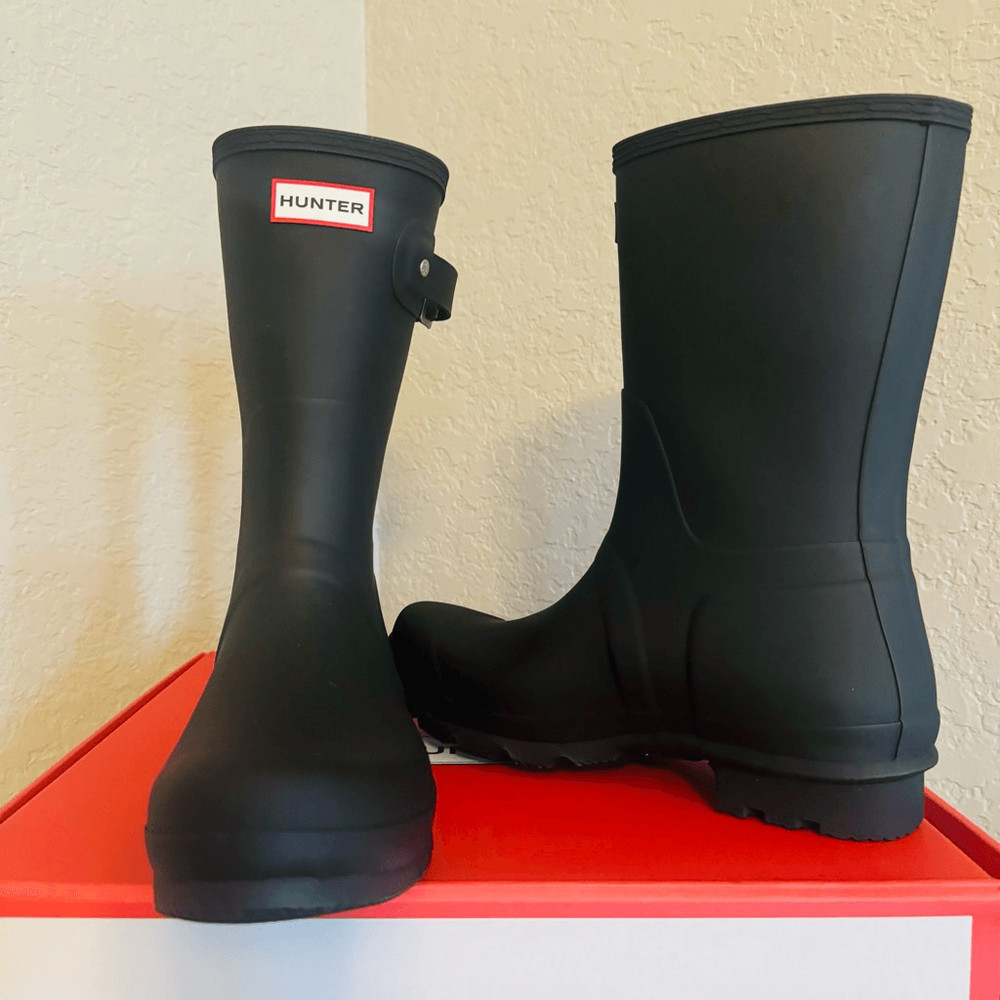 HUNTER Original Short Waterproof Rain Boot, Rubber Black, Size 10, NWT