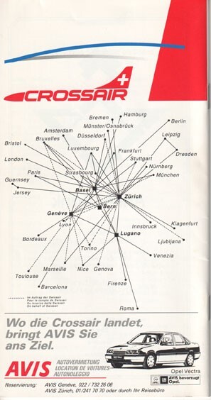 Crossair timetable 1991/10/27