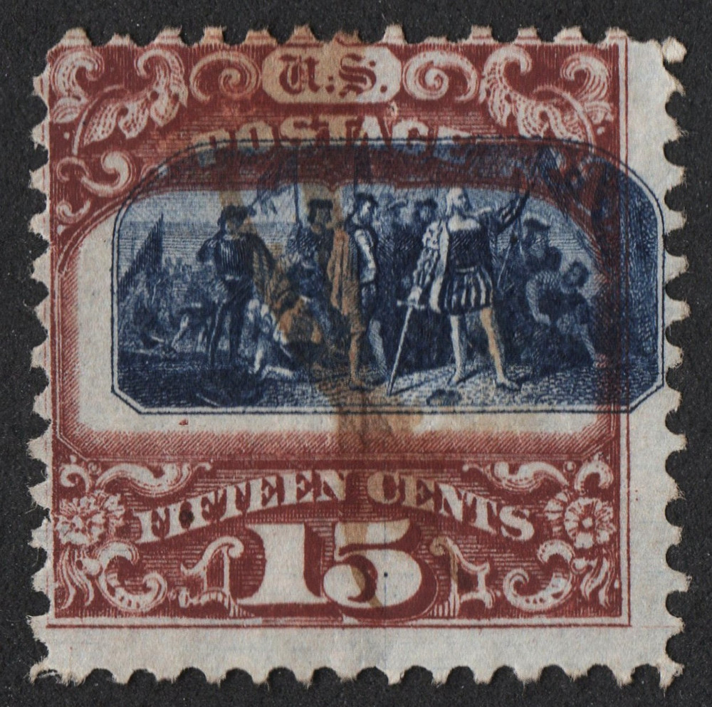 US Sc# 119 USED {"SCARCE DRAMATIC VIGNETTE SHIFT "ERROR} 15c COLUMBIAN FROM 1869