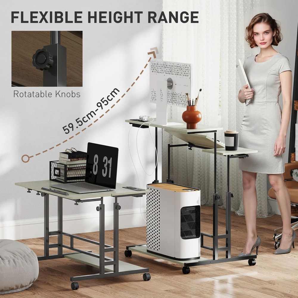Home Office Computer Desk Adjustable Standing Desk Oak