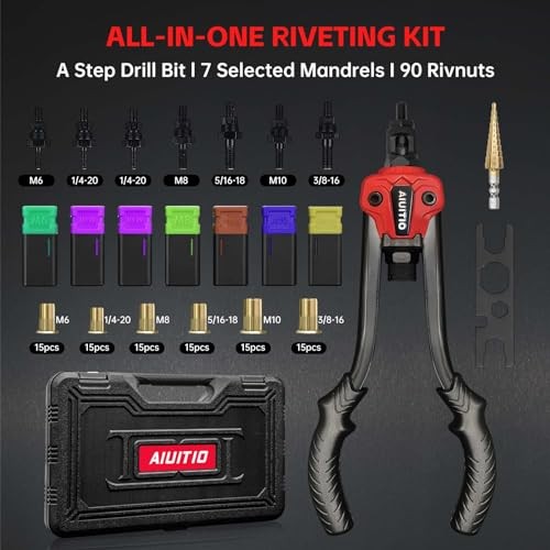 Rivet Nut Tool with a Step Drill Bit & 90 Rivnuts, 13" Heavy Duty Rivnut Tool