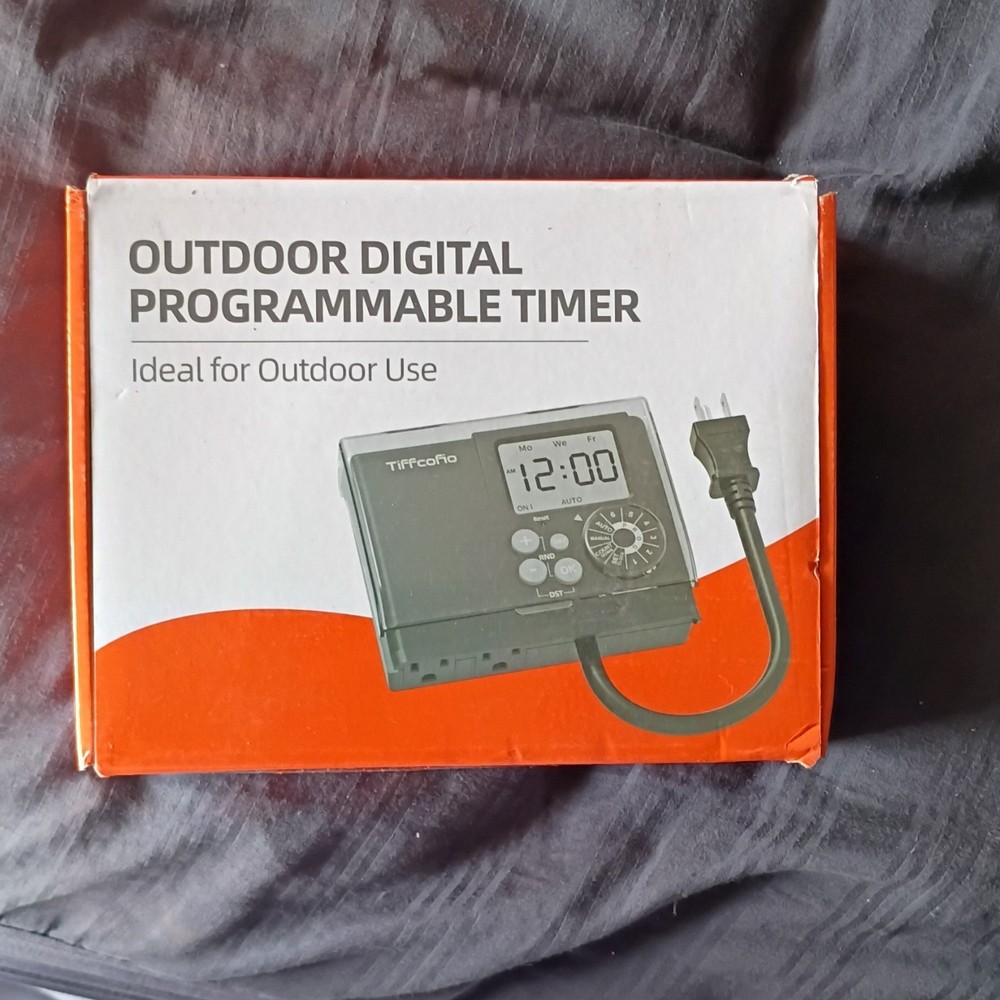 Tiffcofio Outdoor Digital Programmable Tap/Hose Timer, 2 Grounded Outlets