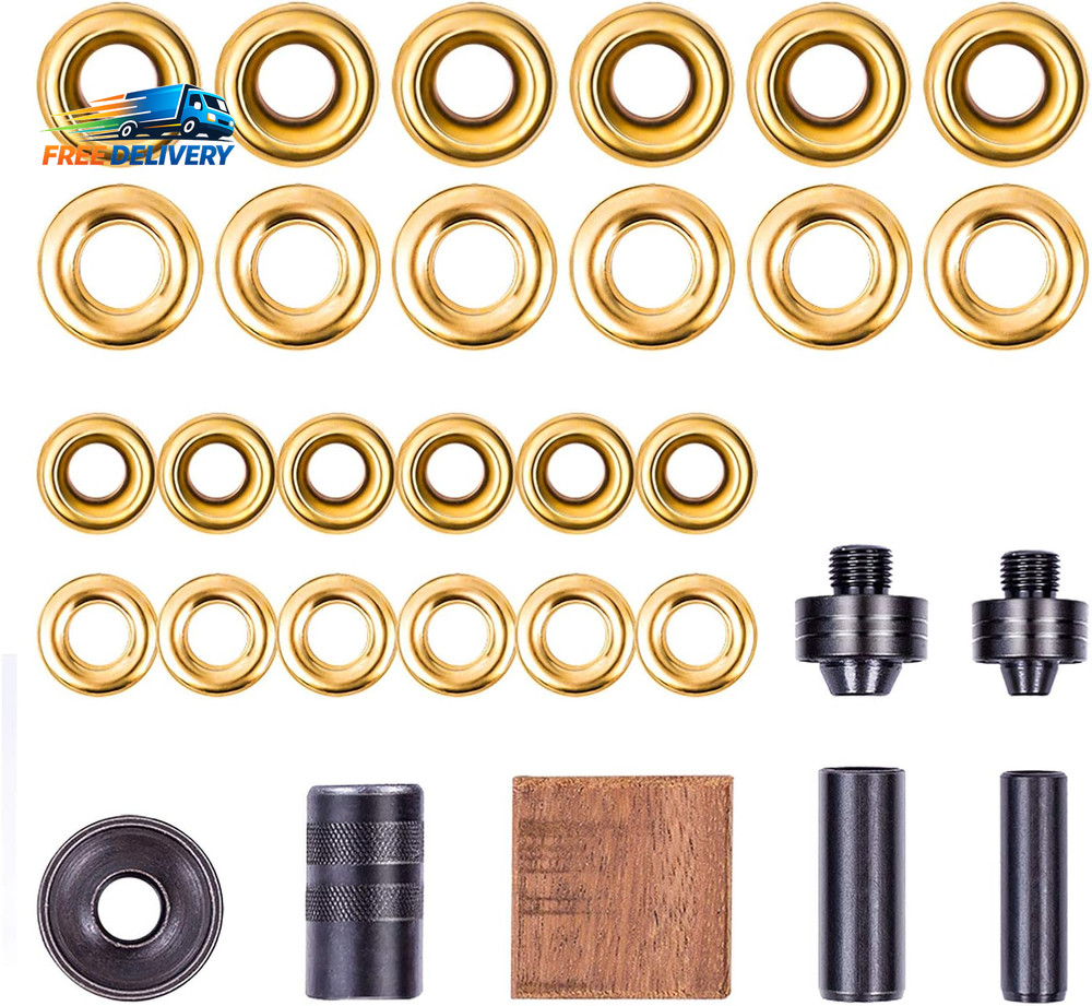 Grommet Kit, 3/8" and 1/2" Solid Brass Grommets with Eyelets Setting Tool and S