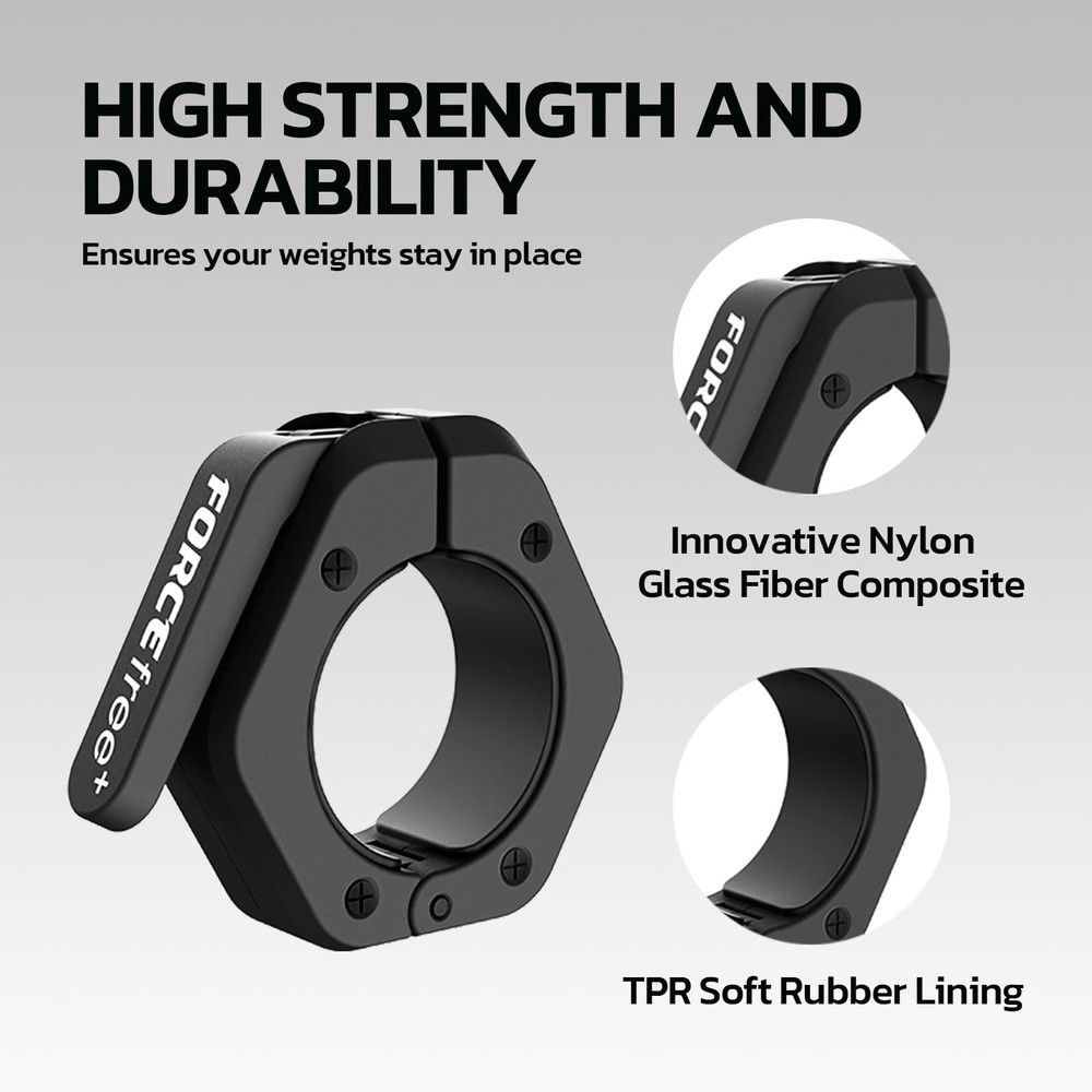 Forcefree+ Barbell Clips (Pair), Clamps, Quick Release Olympic Black